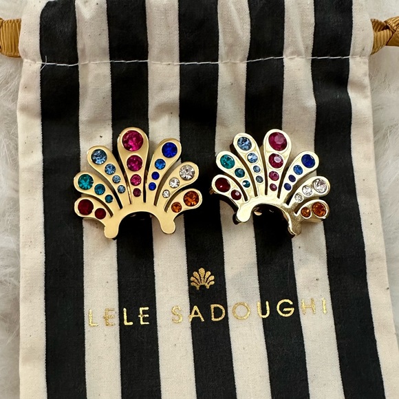 Lele Sadoughi Glass Rainbow Crystal Lele Button Earring